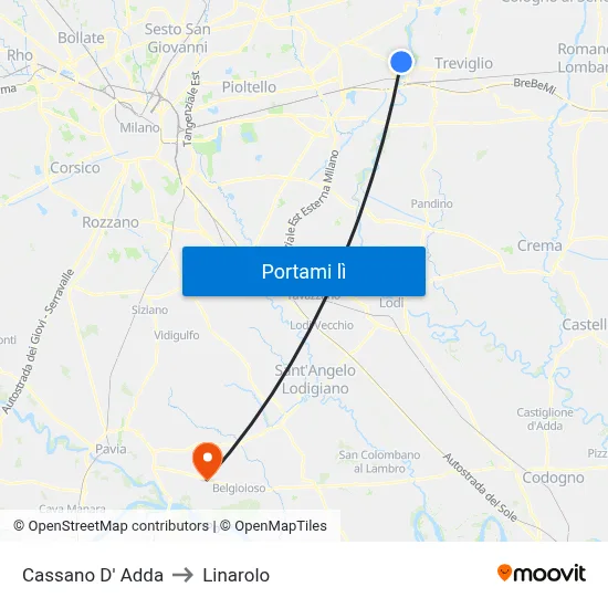 Cassano D' Adda to Linarolo map