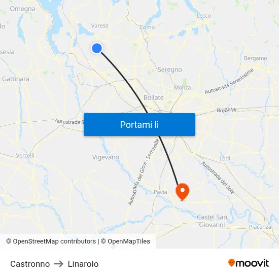 Castronno to Linarolo map