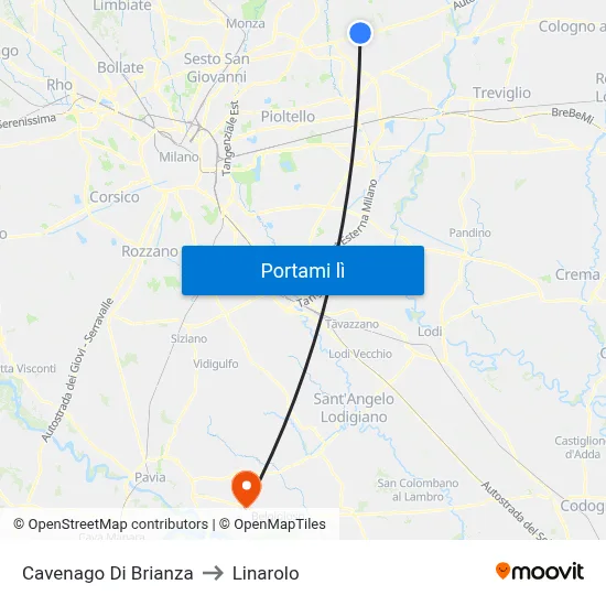 Cavenago Di Brianza to Linarolo map