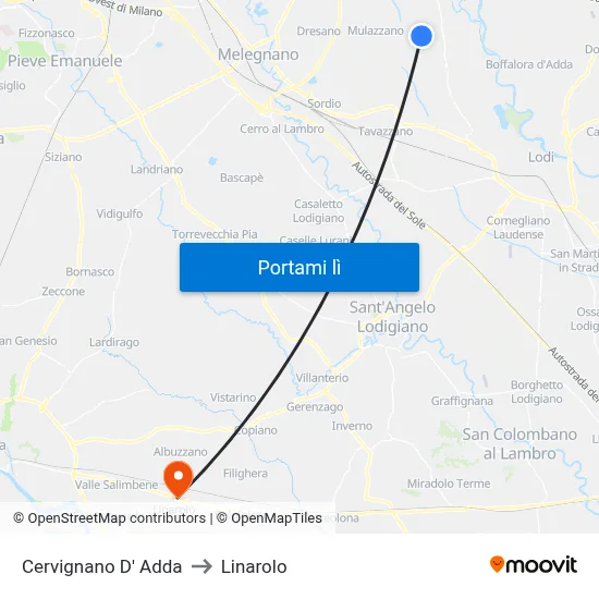 Cervignano D' Adda to Linarolo map