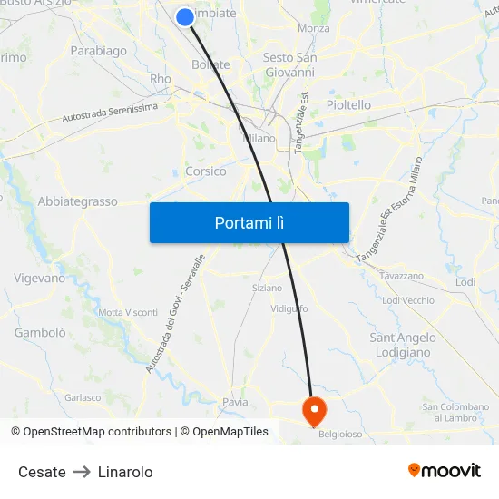 Cesate to Linarolo map