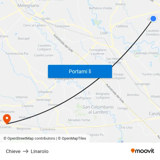 Chieve to Linarolo map