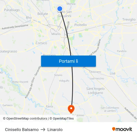 Cinisello Balsamo to Linarolo map