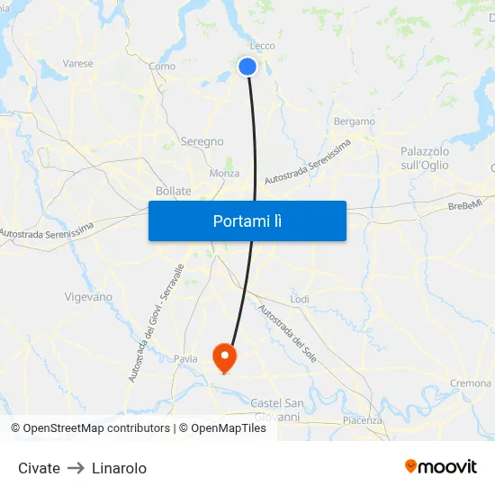 Civate to Linarolo map
