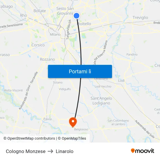 Cologno Monzese to Linarolo map