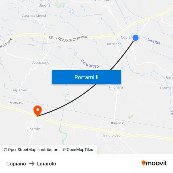 Copiano to Linarolo map