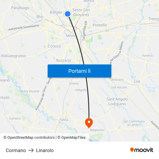 Cormano to Linarolo map