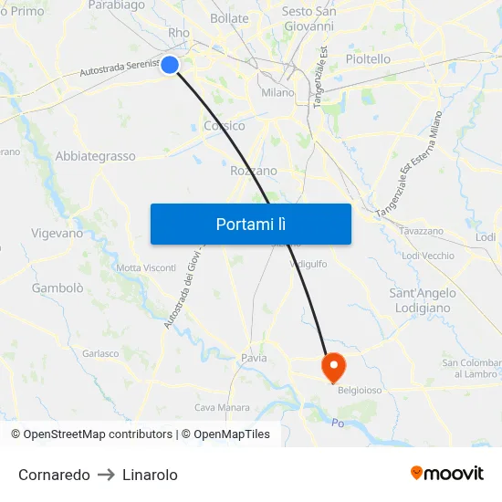 Cornaredo to Linarolo map