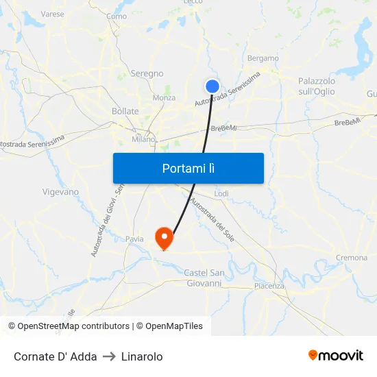 Cornate D' Adda to Linarolo map