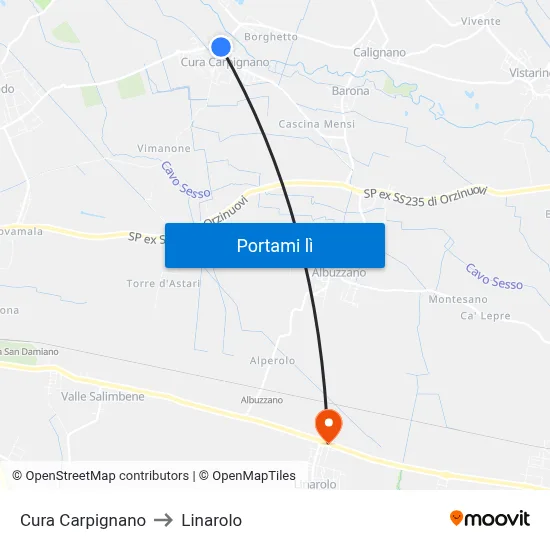 Cura Carpignano to Linarolo map