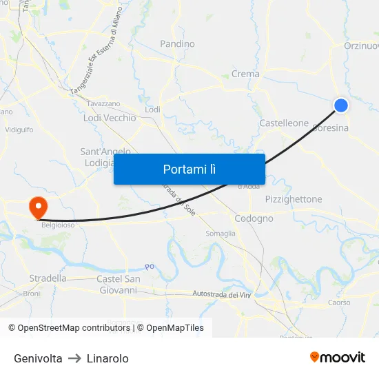 Genivolta to Linarolo map