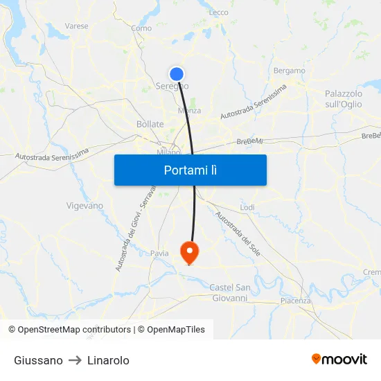 Giussano to Linarolo map