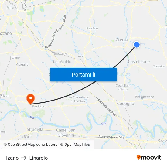 Izano to Linarolo map