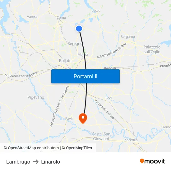 Lambrugo to Linarolo map