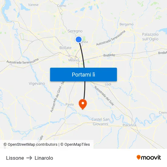 Lissone to Linarolo map