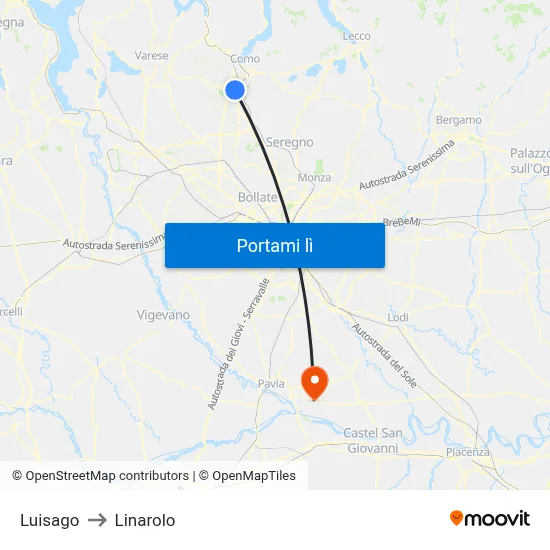 Luisago to Linarolo map