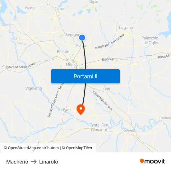 Macherio to Linarolo map