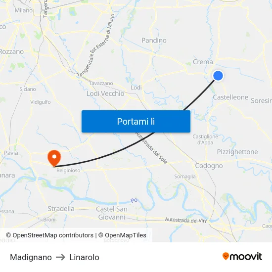 Madignano to Linarolo map