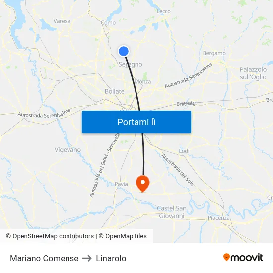 Mariano Comense to Linarolo map