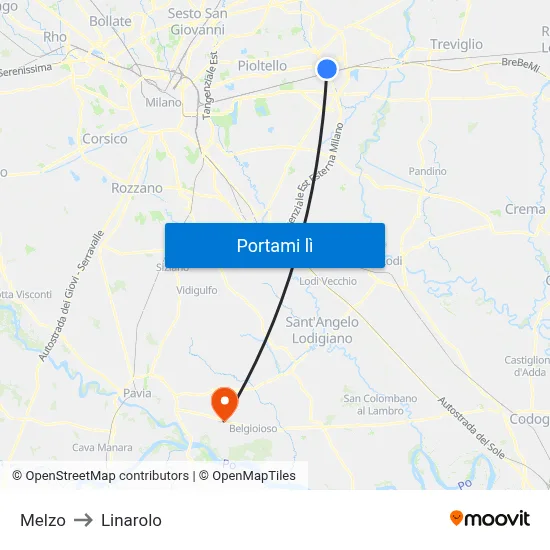 Melzo to Linarolo map