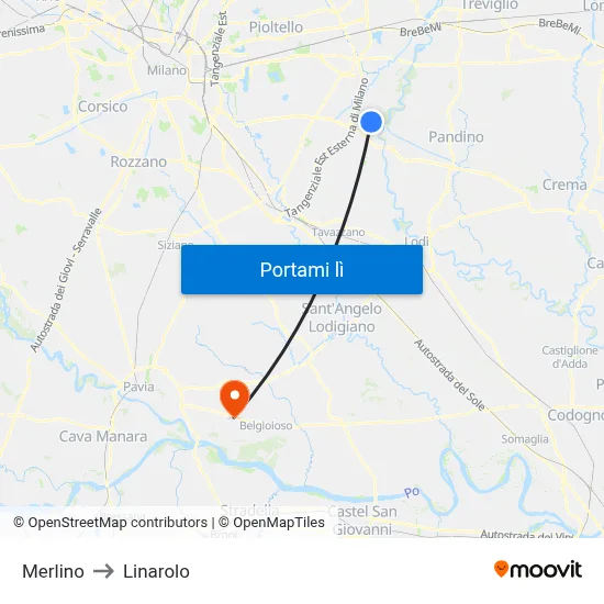 Merlino to Linarolo map