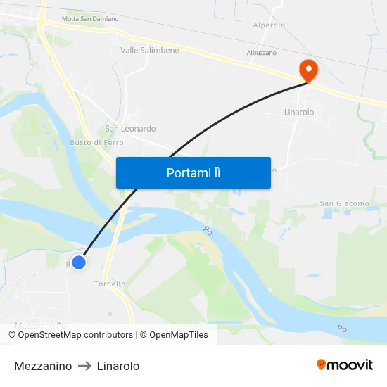 Mezzanino to Linarolo map