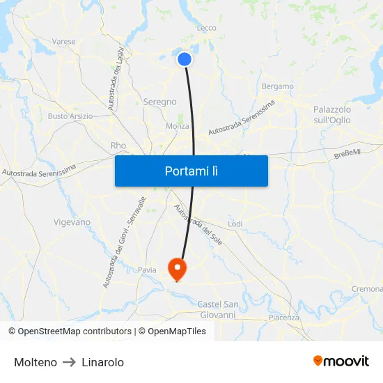Molteno to Linarolo map