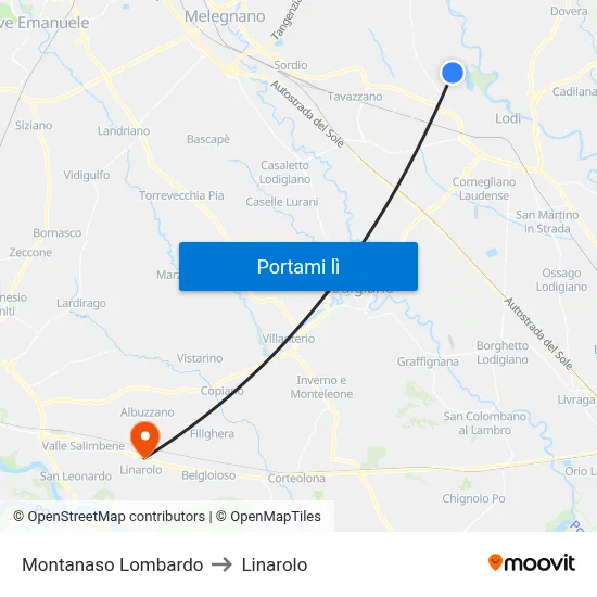 Montanaso Lombardo to Linarolo map