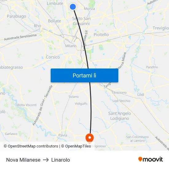 Nova Milanese to Linarolo map