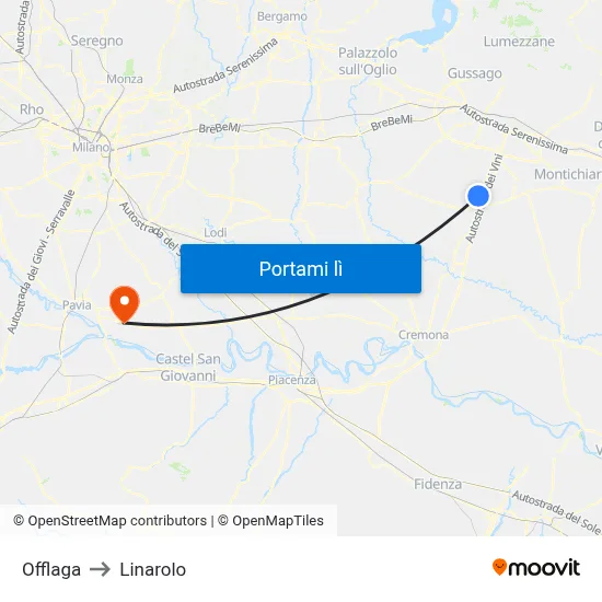 Offlaga to Linarolo map