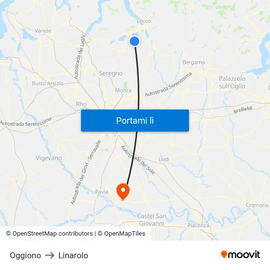 Oggiono to Linarolo map
