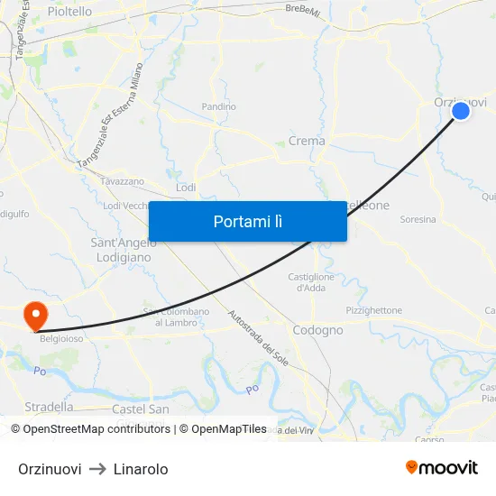 Orzinuovi to Linarolo map