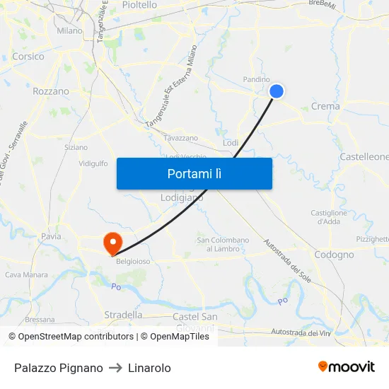 Palazzo Pignano to Linarolo map