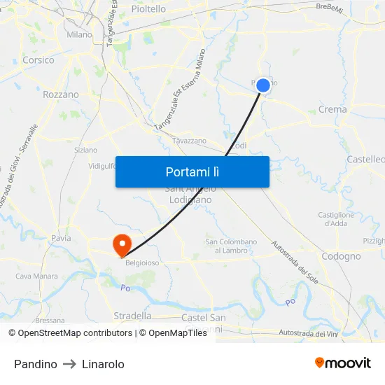 Pandino to Linarolo map