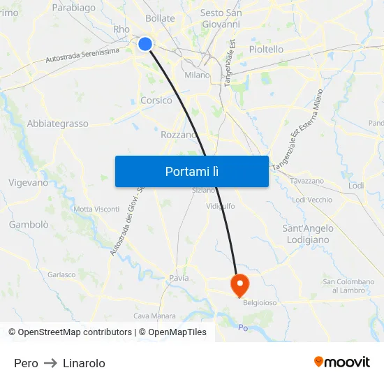 Pero to Linarolo map