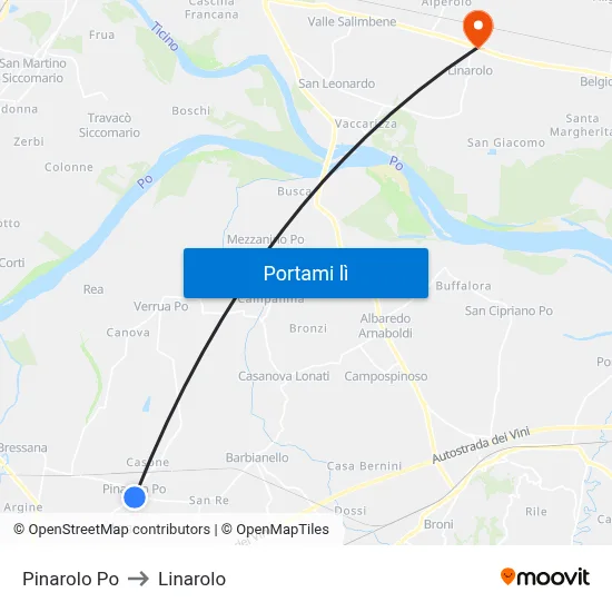 Pinarolo Po to Linarolo map
