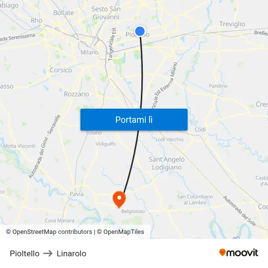 Pioltello to Linarolo map