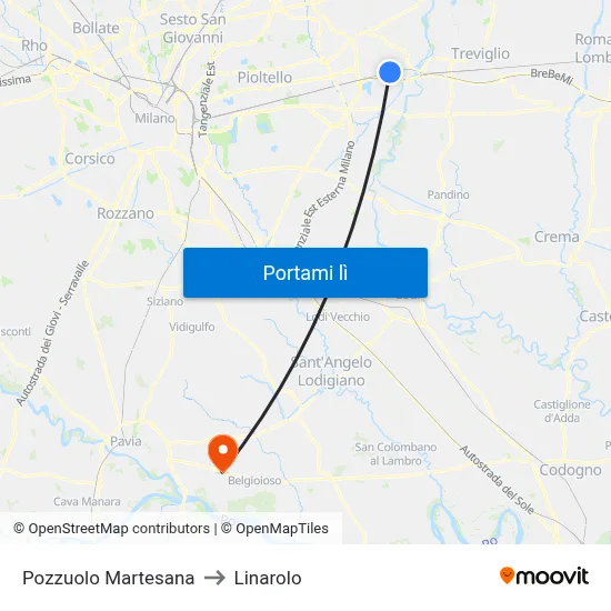 Pozzuolo Martesana to Linarolo map