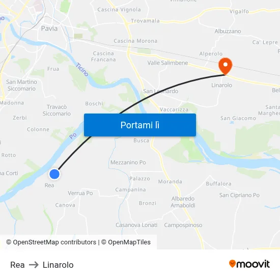 Rea to Linarolo map