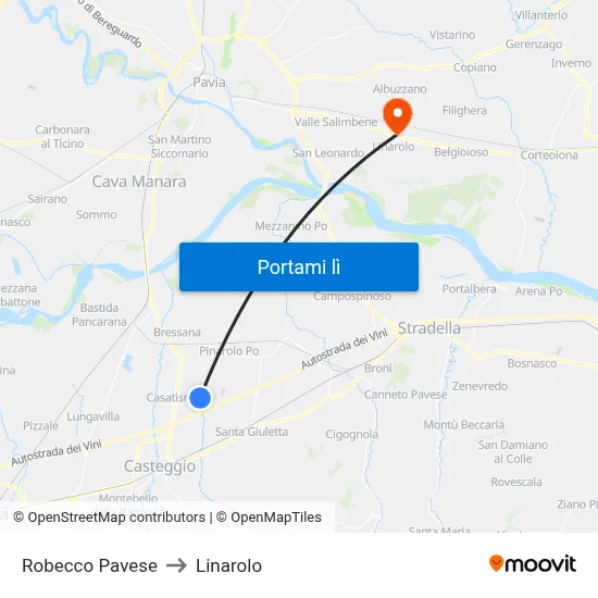 Robecco Pavese to Linarolo map