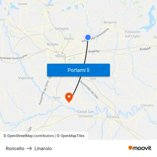 Roncello to Linarolo map