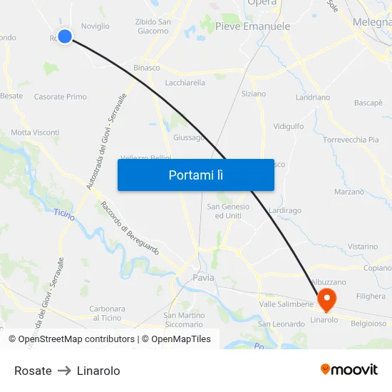 Rosate to Linarolo map