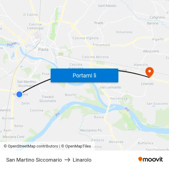 San Martino Siccomario to Linarolo map
