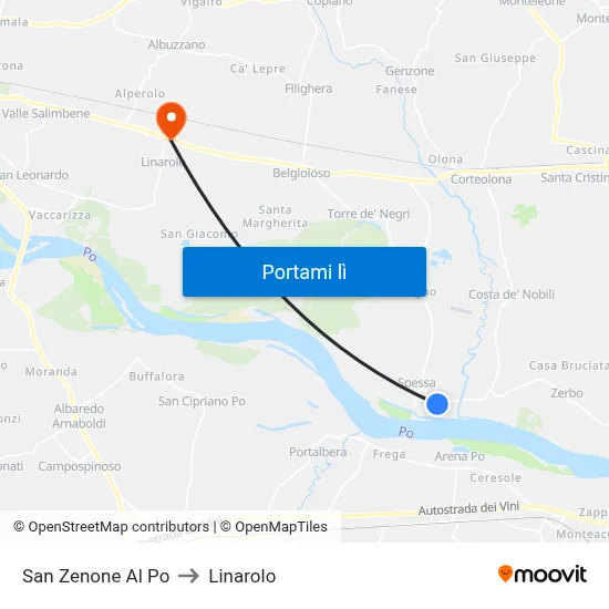 San Zenone Al Po to Linarolo map