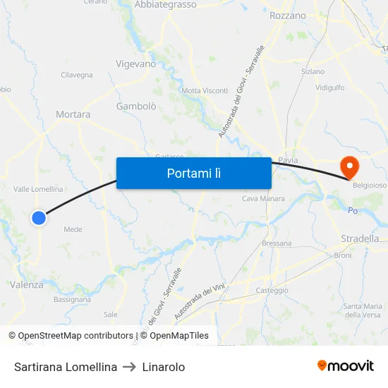 Sartirana Lomellina to Linarolo map