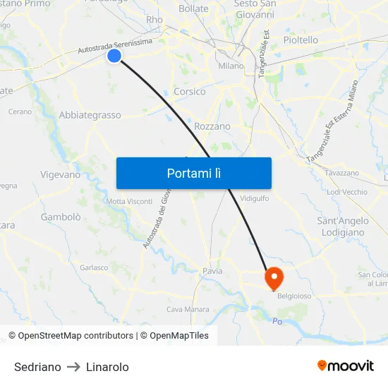 Sedriano to Linarolo map