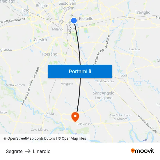Segrate to Linarolo map
