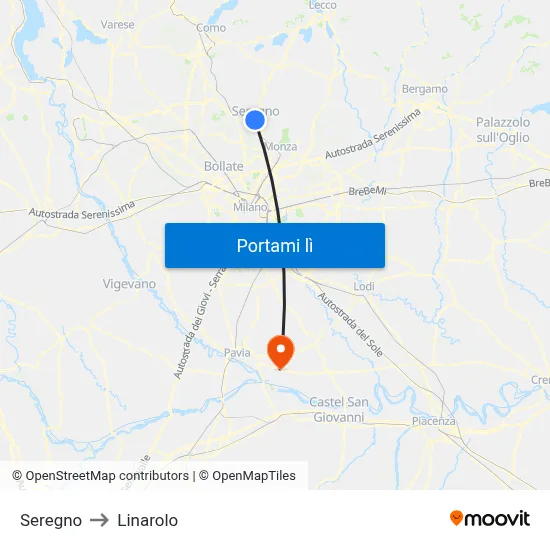Seregno to Linarolo map