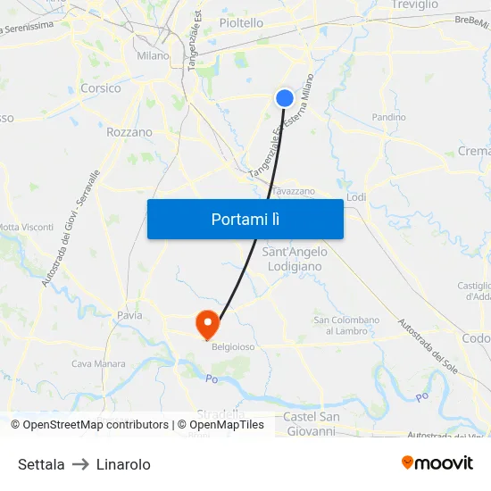 Settala to Linarolo map