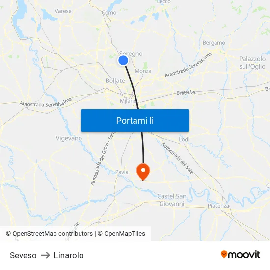 Seveso to Linarolo map